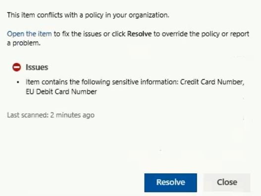 Policy-tip-in-One-Drive-for-Business-due-to-DLP