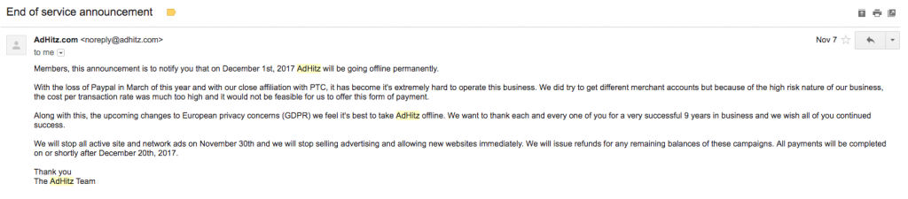 Adhitz is closing down