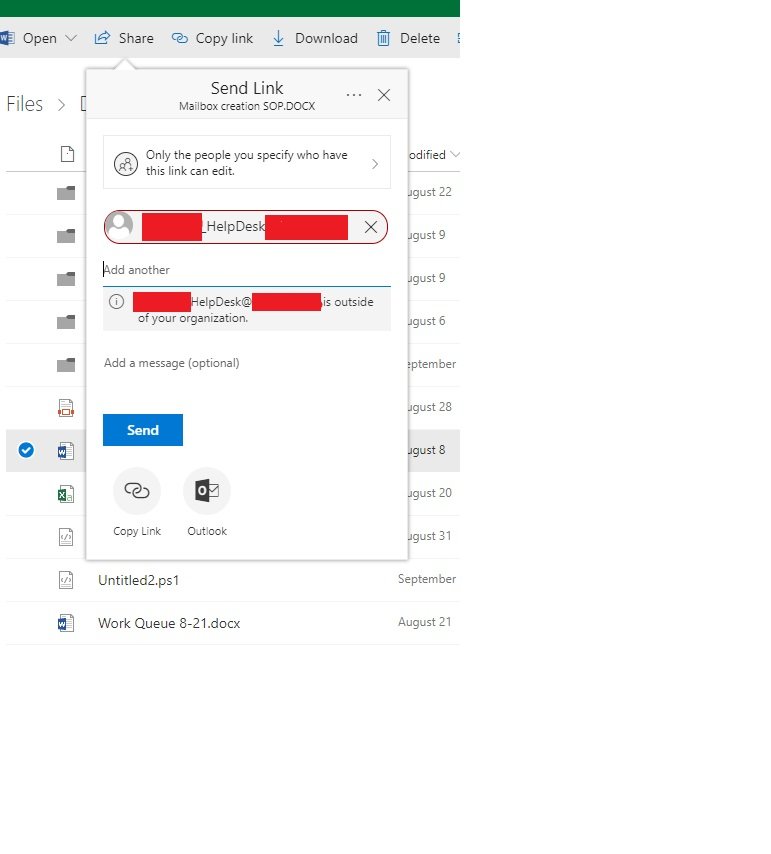 User can share data with Dl from OneDrive