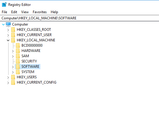 Then Click Software inside registry editor