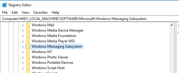 Then click Windows Messaging Subsystems